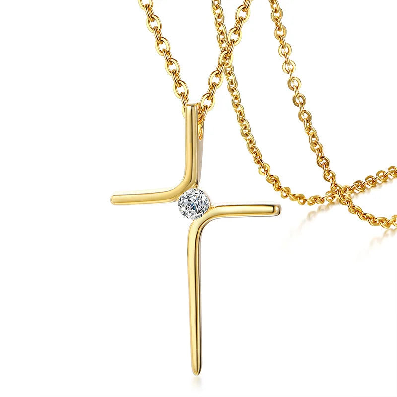 Simple Stainless Steel Cross Pendant Necklaces for Women, Prayer Religious Choker Collar Christian Gift Jewelry  (GoldenCity)