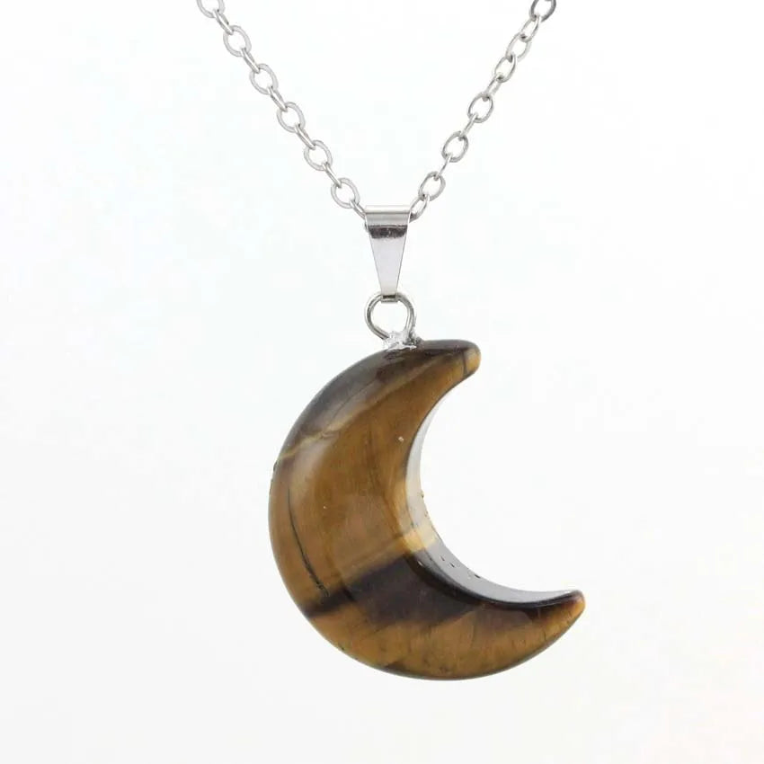 Natural Crystal Stone Crescent Moon Pendant Healing Crystals Quartz Reiki Labradorite Earrings Pendant Necklace For Women Girls  (GoldenCity)