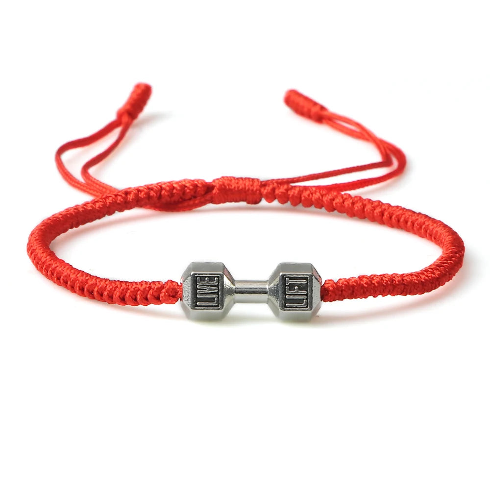 Energy Dumbbell Pendant Braided Bracelet Handmade Nylon Rope Adjustable Bracelet Women Prayer Couple Bangle Jewelry Gift Fashion  (GoldenCity)