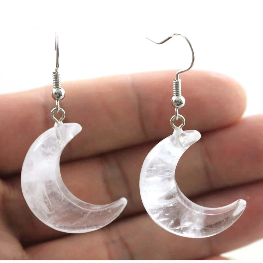 Natural Crystal Stone Crescent Moon Pendant Healing Crystals Quartz Reiki Labradorite Earrings Pendant Necklace For Women Girls  (GoldenCity)