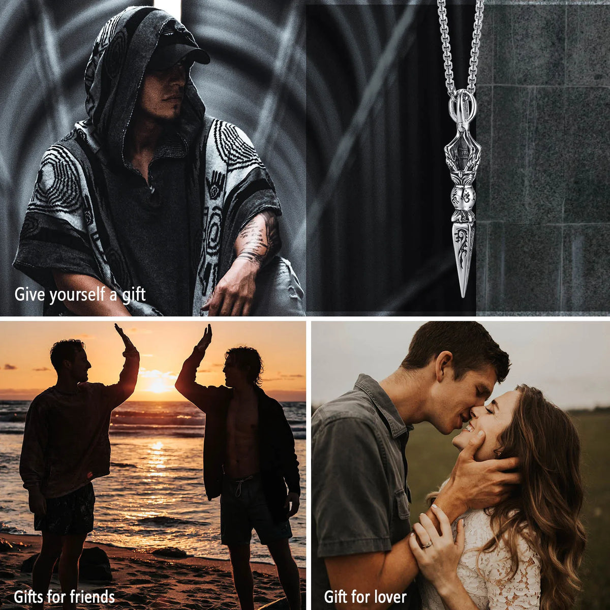 Men Rock Punk Tibetan Buddhist Protection Necklaces,Stainless Steel Vajra Patron Saint Amulet Prayer Collar Jewelry  (GoldenCity)