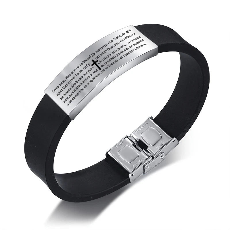 Russian Germany Latin Assorted Version Bible Verse Bracelets for Men The Lords Prayer Quotes Christian Prayer Cross Bangle  (GoldenCity)