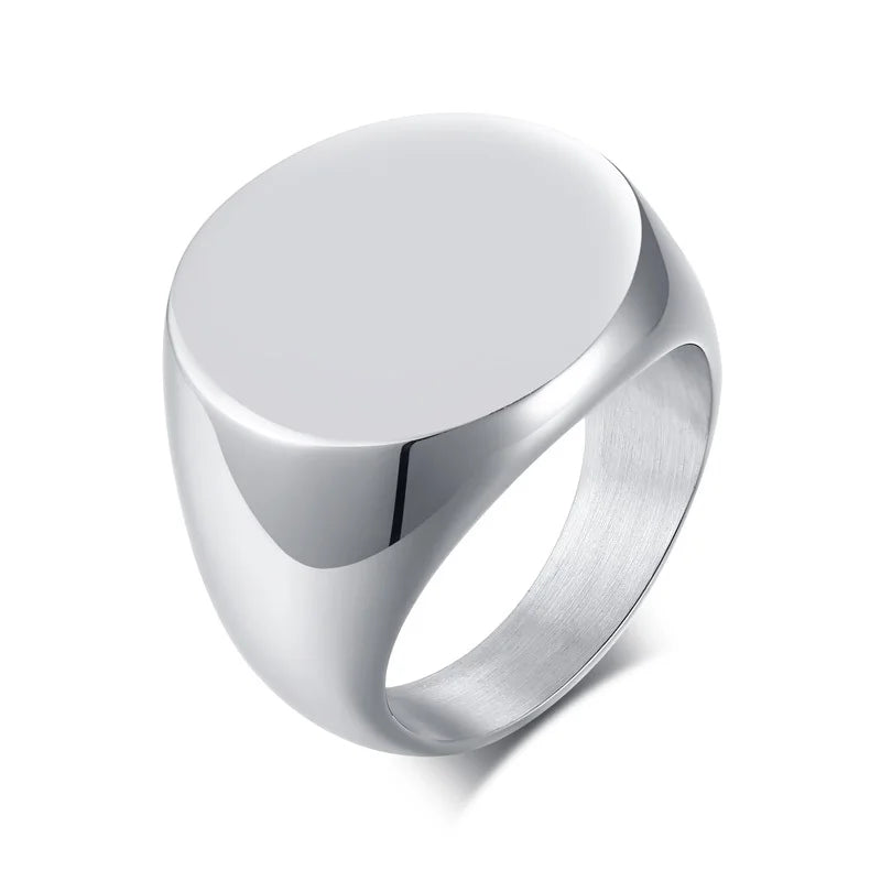 Gothic Punk Rings for Men Signet Rings Round Square Top Stamp Finger Band Chunky Boys Teens Rock Jewelry Fraternal Rings  (GoldenCity)