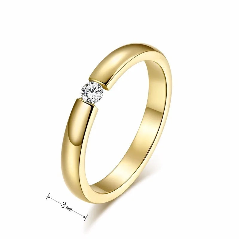 Simple Gold Color Stainless Steel Engagement Rings for Women Men Elegant Thin Wedding Band Anniversary Gift  (GoldenCity)