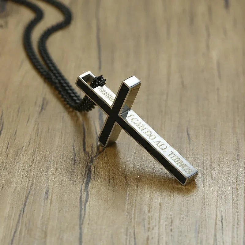 Special Bible Cross Pendants for Women Men Stainless Steel Necklace Jesus Christ Prayer Jewelry Philippians 4:13  (GoldenCity)