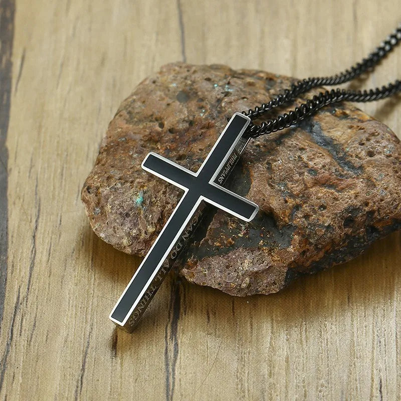Special Bible Cross Pendants for Women Men Stainless Steel Necklace Jesus Christ Prayer Jewelry Philippians 4:13  (GoldenCity)