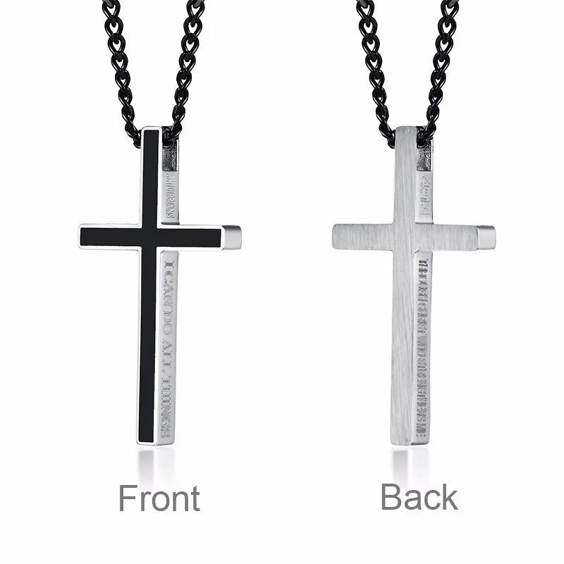 Special Bible Cross Pendants for Women Men Stainless Steel Necklace Jesus Christ Prayer Jewelry Philippians 4:13  (GoldenCity)