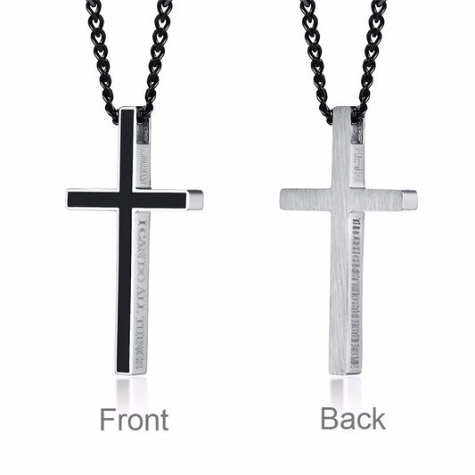 Special Bible Cross Pendants for Women Men Stainless Steel Necklace Jesus Christ Prayer Jewelry Philippians 4:13  (GoldenCity)