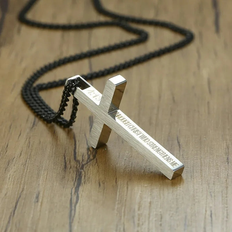 Special Bible Cross Pendants for Women Men Stainless Steel Necklace Jesus Christ Prayer Jewelry Philippians 4:13  (GoldenCity)