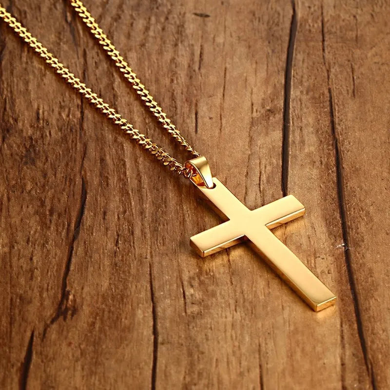24" Men's Stainless Steel Cuban Chain Necklace Simple Cross Gold-Color/Black/Silver Color Pendant  (GoldenCity)