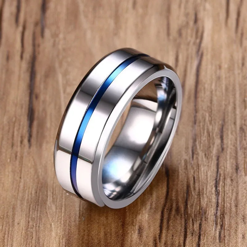 Mens Basic 8MM Wedding Bands Rings Matte Finished Stainless Steel with Thin Line anel masculino Gifts for Him  (GoldenCity)