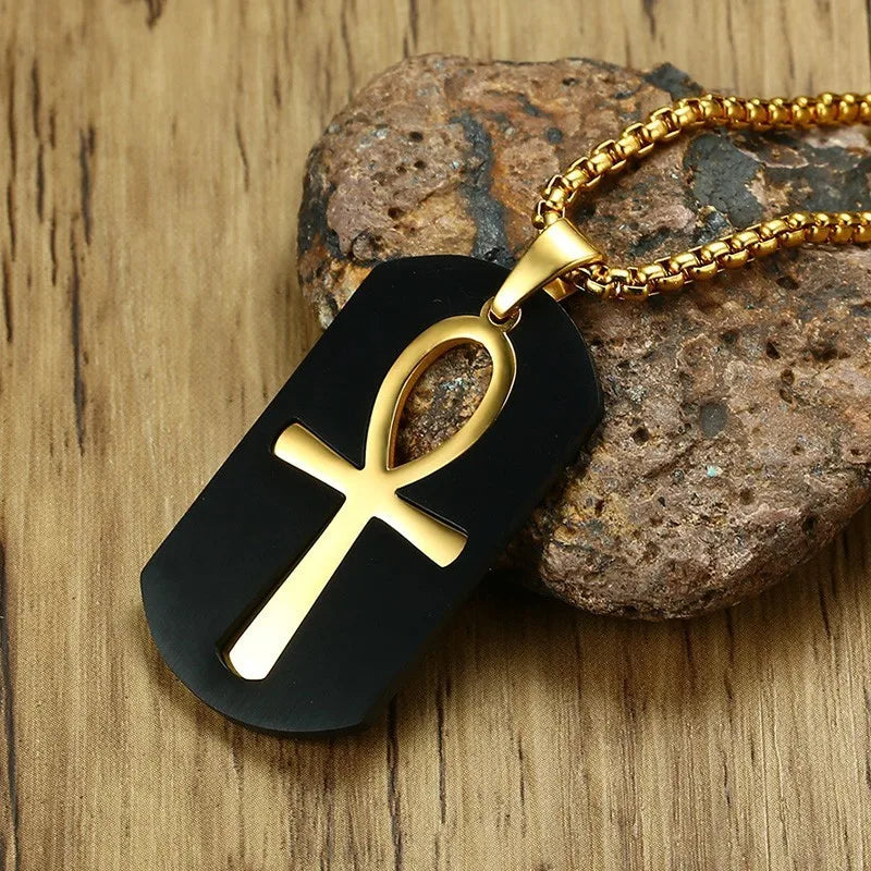Removable Ankh Cross Necklace for Men Gold Color Stainless Steel Cut Out Crux Ansata Key To Life Egypt Pendant Box Chain  (GoldenCity)