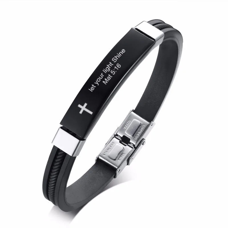 Cross Bible Verse Quotes Bracelets for Men Soft Silicone Bangle Comfort Wear Male Jesus Christ Faith Prayer Pulseira  (GoldenCity)