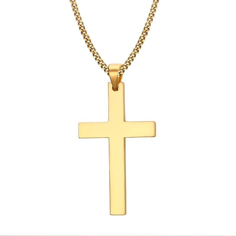 24" Men's Stainless Steel Cuban Chain Necklace Simple Cross Gold-Color/Black/Silver Color Pendant  (GoldenCity)