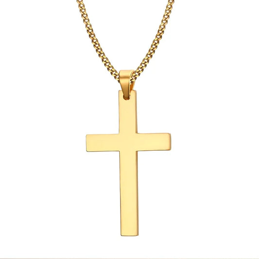 24" Men's Stainless Steel Cuban Chain Necklace Simple Cross Gold-Color/Black/Silver Color Pendant  (GoldenCity)