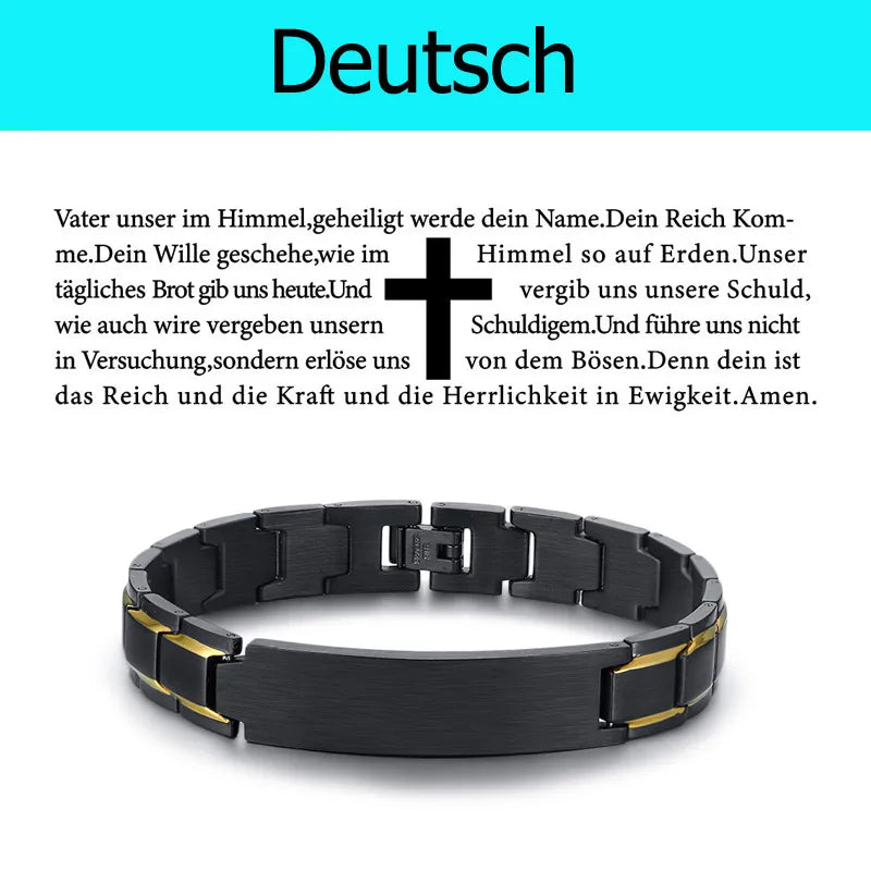 Stainless Steel Metal Bracelet Men Russian Spanish Korean Language Christian Lord's Prayer  (GoldenCity)