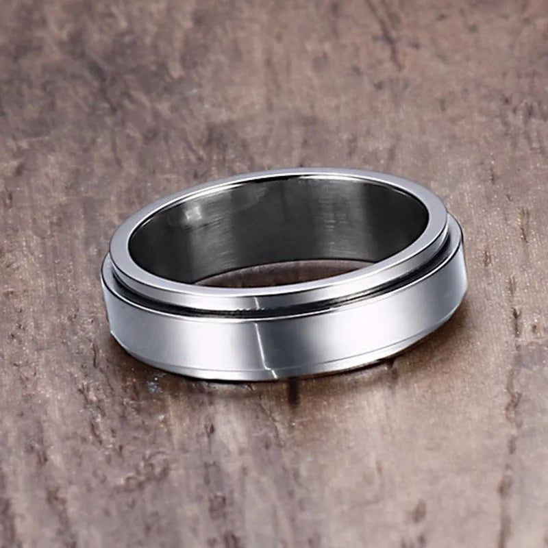 6/8mm Spinner Ring for Men Stress Release Accessory Classic Stainless Steel Wedding Band Casual Viking Rune Sport Jewelry  (GoldenCity)