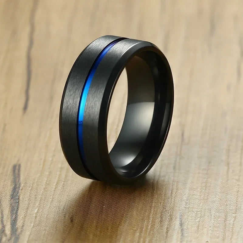 Mens Basic 8MM Wedding Bands Rings Matte Finished Stainless Steel with Thin Line anel masculino Gifts for Him  (GoldenCity)