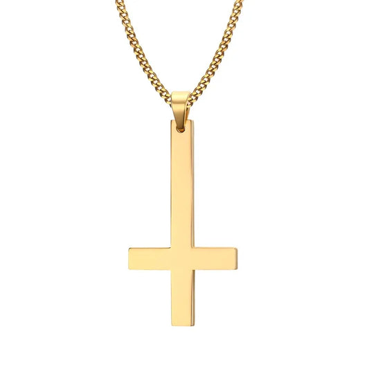 Male Black St Peter's Inverted Cross Pendant Necklace for Men Stainless Steel Choker Crux de Sanctus Petrus Jewelry  (GoldenCity)