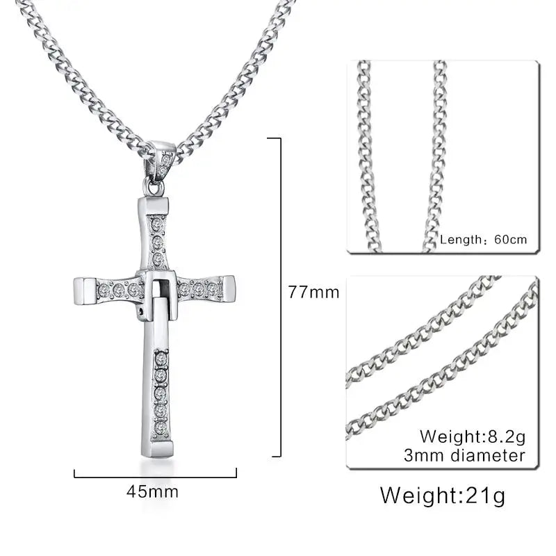 Stainless Steel Cross Necklace Pendant The Fast and the Furious 8 Top Quality for Good Taste Male Gift  (GoldenCity)