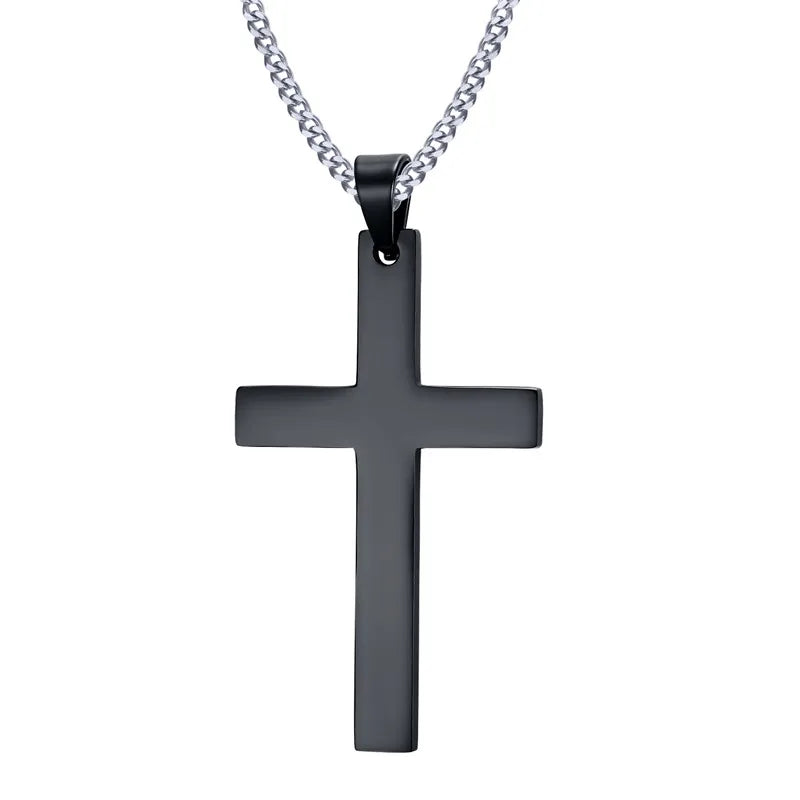 24" Men's Stainless Steel Cuban Chain Necklace Simple Cross Gold-Color/Black/Silver Color Pendant  (GoldenCity)