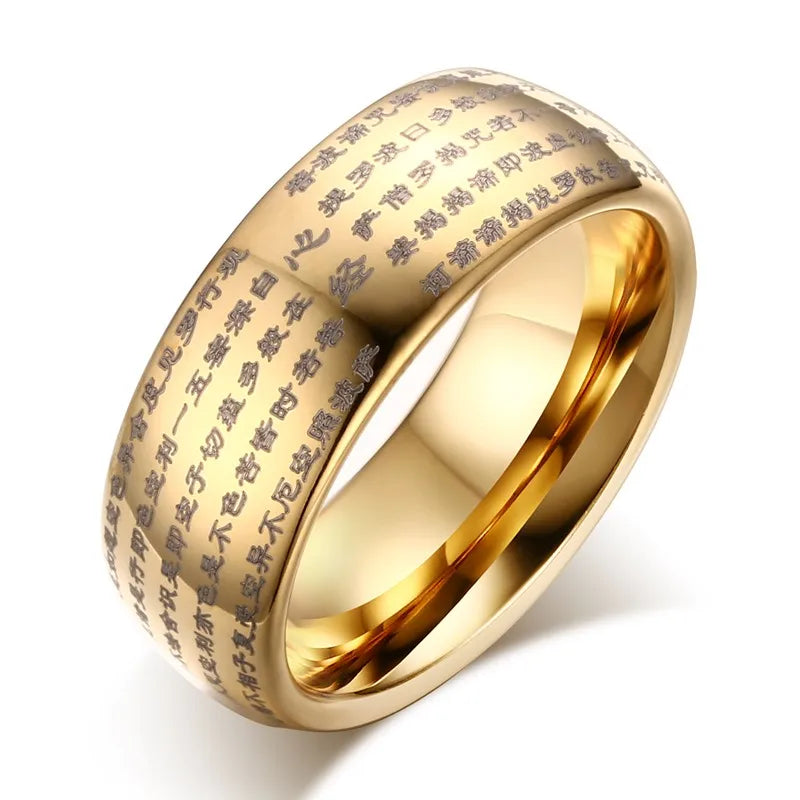 Engraved Chinese Buddhist Texts Tungsten Ring for Men Religions Lucky Jewelry Dropshipping  (GoldenCity)