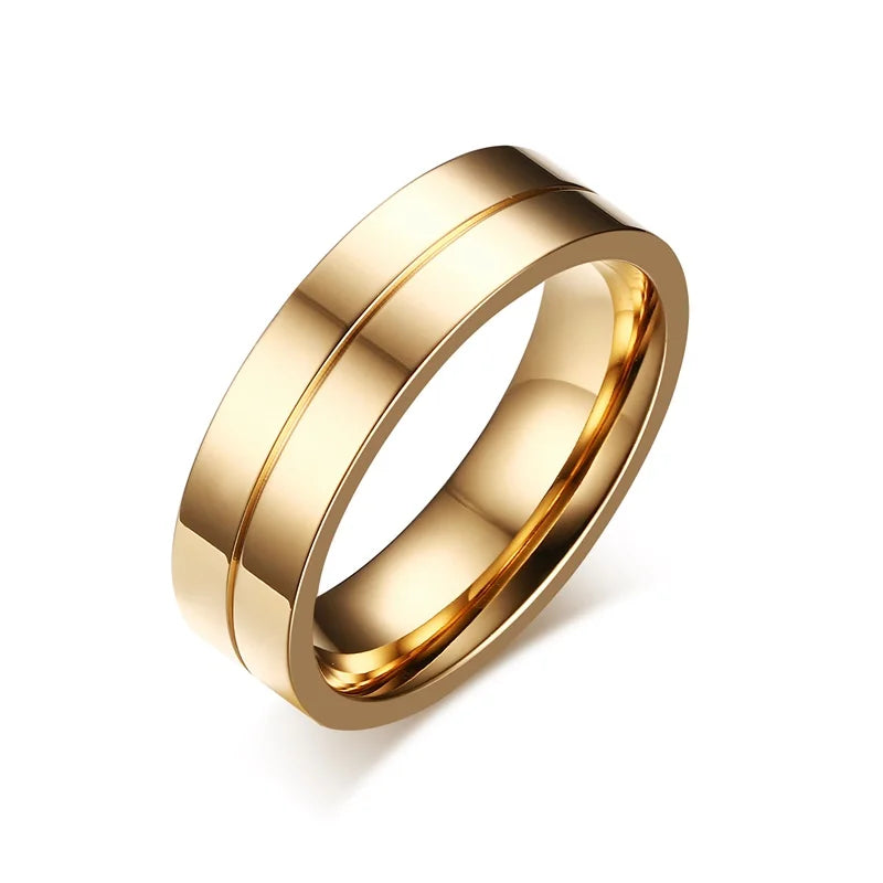 Trendy Wedding Bands Rings for Women / Men Love Gift Gold-color Stainless Steel CZ Promise Couple Jewelry  (GoldenCity)