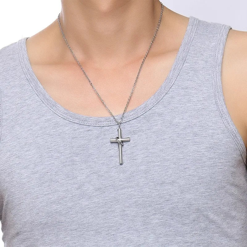 Stainless Steel Color Women's Men's Fashion "Lingering Love Cross"Couple Pendant Necklace  (GoldenCity)