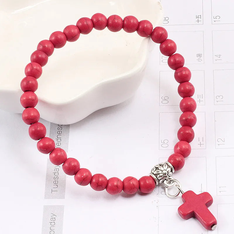 Prayer Bracelet 6MM Onyx Natural Stone Beads Religion Jesus Cross Pedant Bracelets Bangles for Men Women Yoga Friendship Jewelry  (GoldenCity)