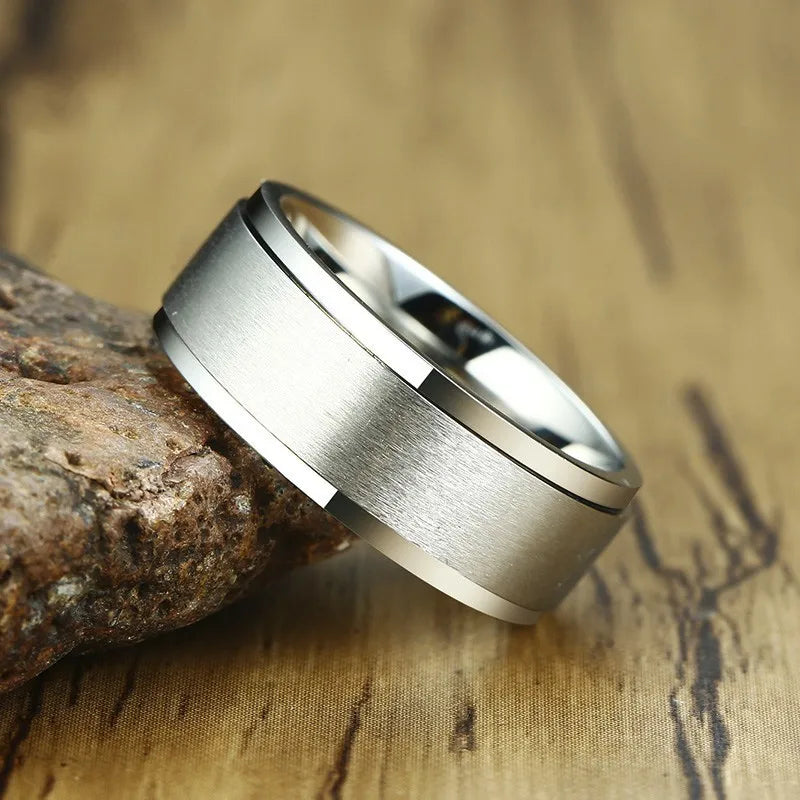 6/8mm Spinner Ring for Men Stress Release Accessory Classic Stainless Steel Wedding Band Casual Viking Rune Sport Jewelry  (GoldenCity)
