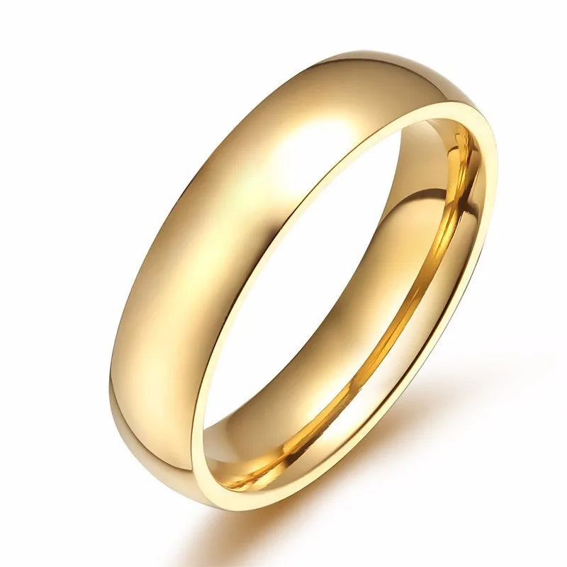 Simple Gold Color Stainless Steel Engagement Rings for Women Men Elegant Thin Wedding Band Anniversary Gift  (GoldenCity)