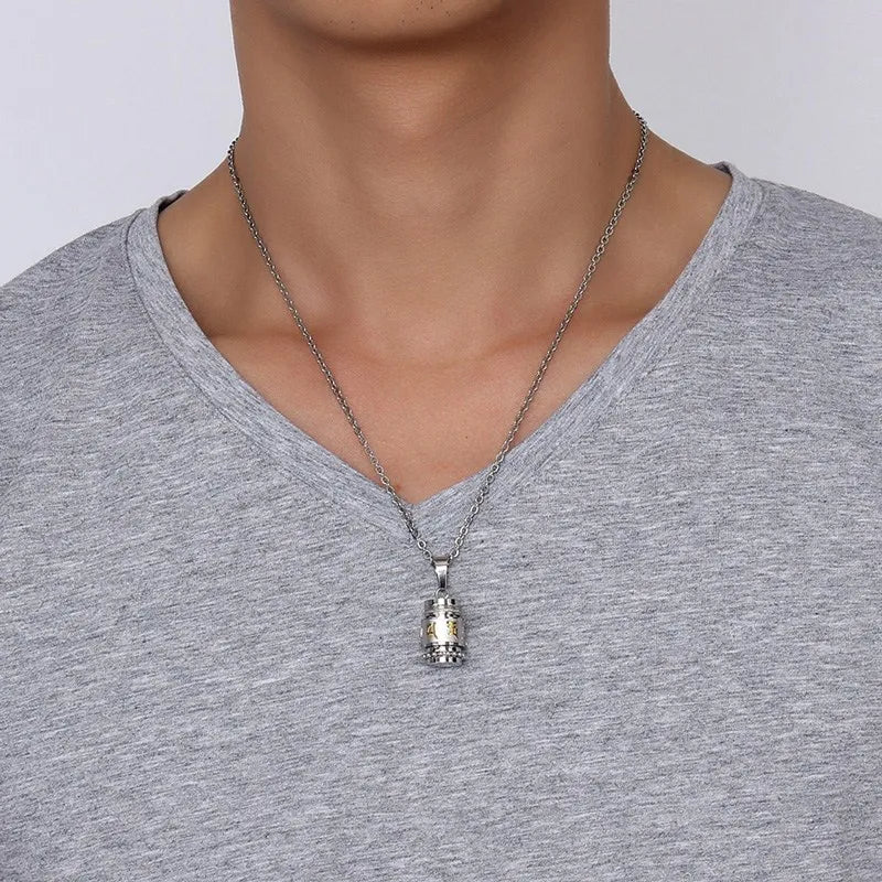 Cool Rotatable Mantra Necklaces & Pendants Stainless Steel Prayer Necklace Men Jewelry Free Chain 20"  (GoldenCity)