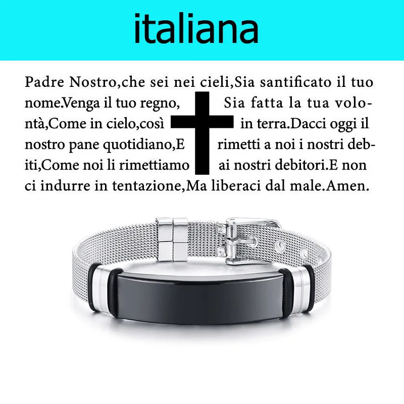 Laser Christian Lord's Prayer Cross Bracelet Men Russian Spanish Hebrew Personalized Gift  (GoldenCity)
