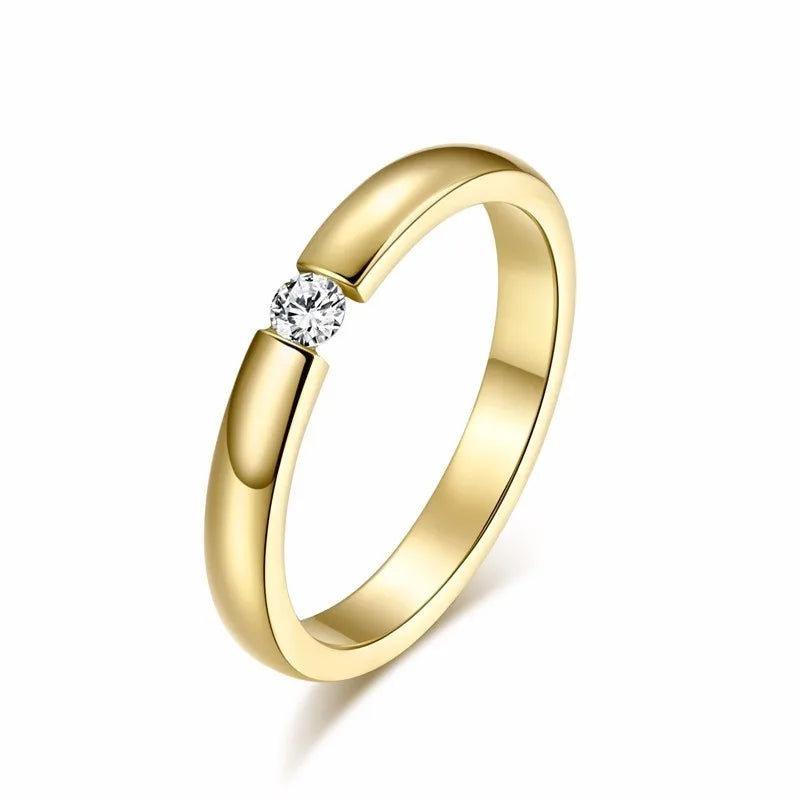 Simple Gold Color Stainless Steel Engagement Rings for Women Men Elegant Thin Wedding Band Anniversary Gift  (GoldenCity)