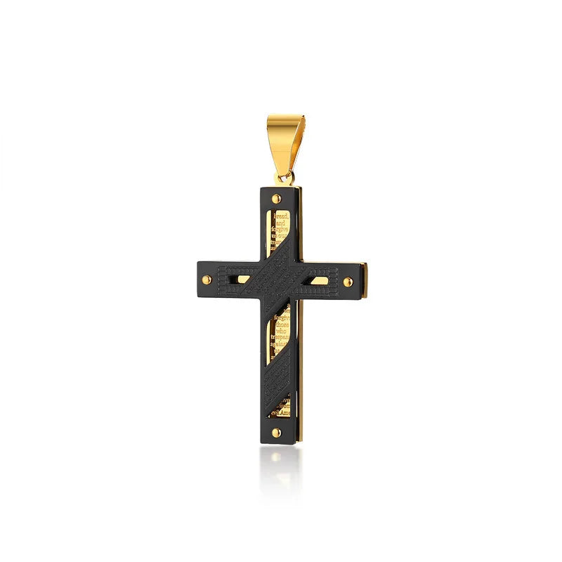 Cross Necklace For Men Byzantine Gold Color Stainless Steel Chain Catholic Crucifix Pendant Male Punk Rock Ornaments  (GoldenCity)