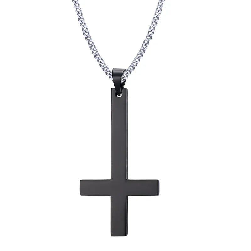 Male Black St Peter's Inverted Cross Pendant Necklace for Men Stainless Steel Choker Crux de Sanctus Petrus Jewelry  (GoldenCity)