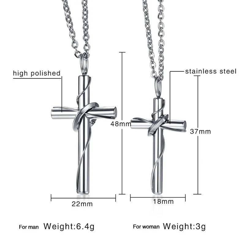 Stainless Steel Color Women's Men's Fashion "Lingering Love Cross"Couple Pendant Necklace  (GoldenCity)
