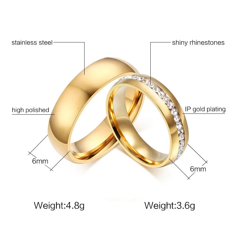 Gold Color Wedding Bands Ring for Women Men Jewelry Stainless Steel Engagement Ring Couple Anniversary Gift Amazing Price  (GoldenCity)