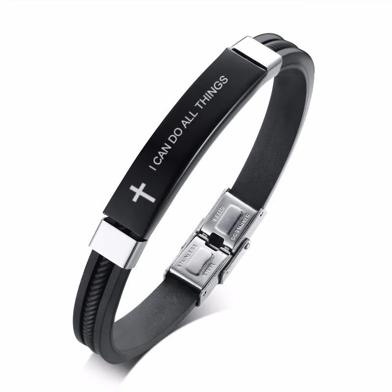 Cross Bible Verse Quotes Bracelets for Men Soft Silicone Bangle Comfort Wear Male Jesus Christ Faith Prayer Pulseira  (GoldenCity)