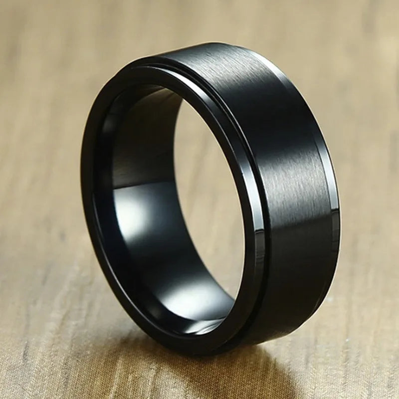 6/8mm Spinner Ring for Men Stress Release Accessory Classic Stainless Steel Wedding Band Casual Viking Rune Sport Jewelry  (GoldenCity)