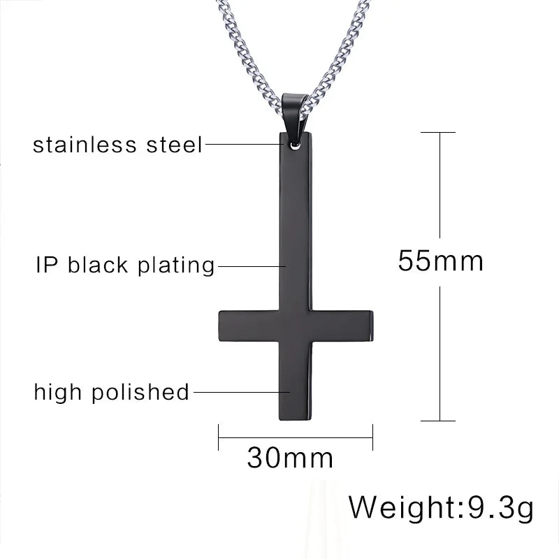 Male Black St Peter's Inverted Cross Pendant Necklace for Men Stainless Steel Choker Crux de Sanctus Petrus Jewelry  (GoldenCity)