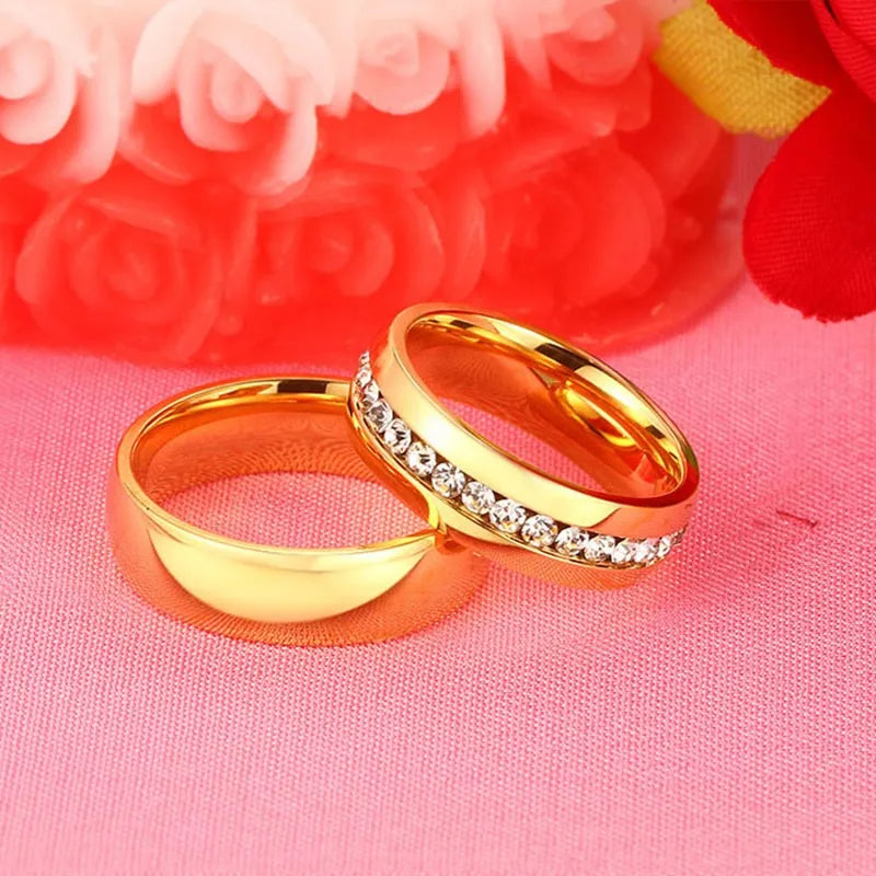 Gold Color Wedding Bands Ring for Women Men Jewelry Stainless Steel Engagement Ring Couple Anniversary Gift Amazing Price  (GoldenCity)