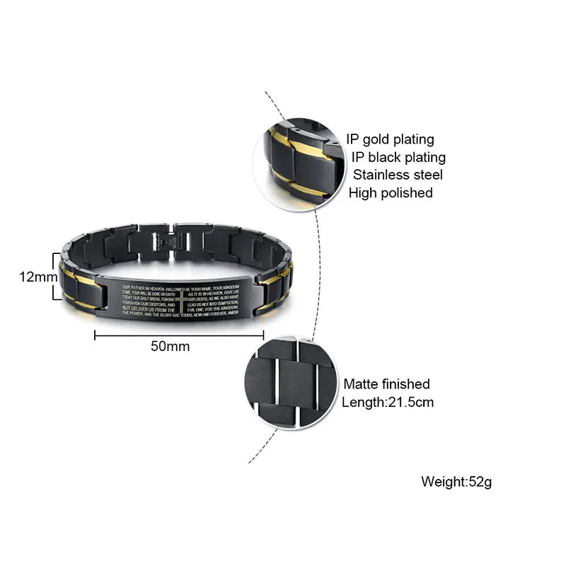 Stainless Steel Metal Bracelet Men Russian Spanish Korean Language Christian Lord's Prayer  (GoldenCity)