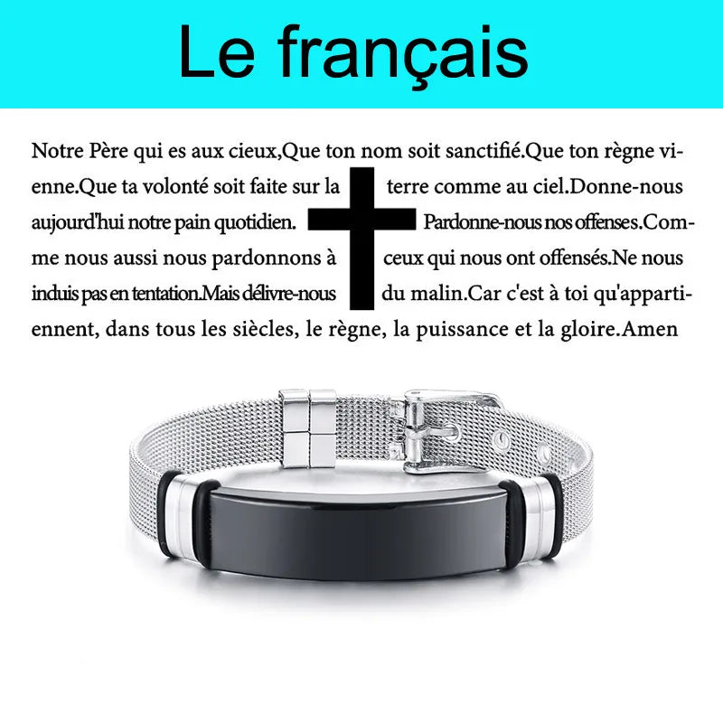 Laser Christian Lord's Prayer Cross Bracelet Men Russian Spanish Hebrew Personalized Gift  (GoldenCity)