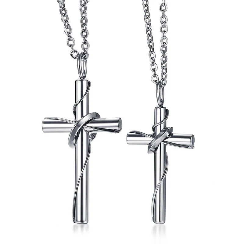 Stainless Steel Color Women's Men's Fashion "Lingering Love Cross"Couple Pendant Necklace  (GoldenCity)