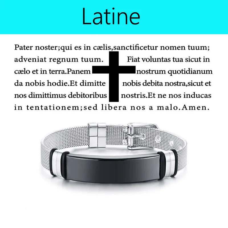 Laser Christian Lord's Prayer Cross Bracelet Men Russian Spanish Hebrew Personalized Gift  (GoldenCity)
