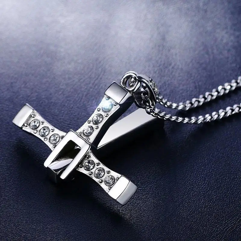 Stainless Steel Cross Necklace Pendant The Fast and the Furious 8 Top Quality for Good Taste Male Gift  (GoldenCity)