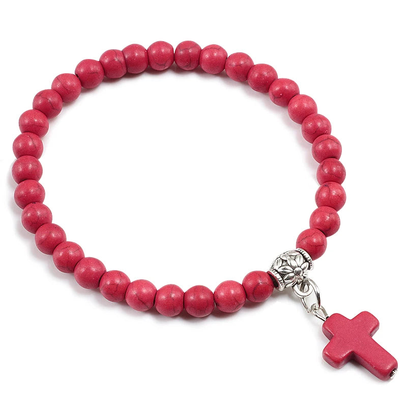 Prayer Bracelet 6MM Onyx Natural Stone Beads Religion Jesus Cross Pedant Bracelets Bangles for Men Women Yoga Friendship Jewelry  (GoldenCity)