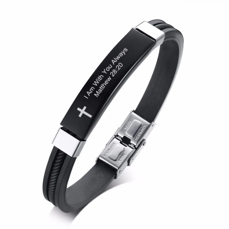 Cross Bible Verse Quotes Bracelets for Men Soft Silicone Bangle Comfort Wear Male Jesus Christ Faith Prayer Pulseira  (GoldenCity)
