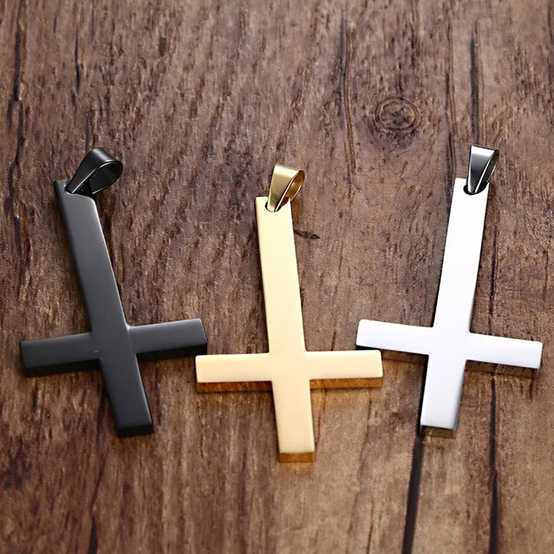 Male Black St Peter's Inverted Cross Pendant Necklace for Men Stainless Steel Choker Crux de Sanctus Petrus Jewelry  (GoldenCity)